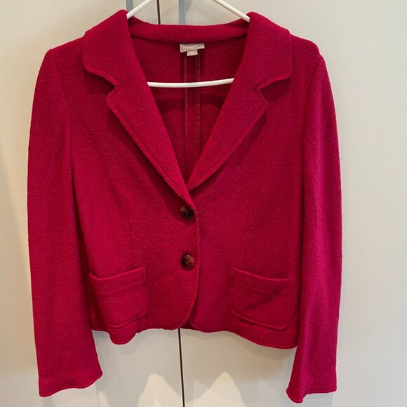 J. Jill Blazer Jacket Red Wool blend Short Cardigan Notch Lapel-XS - Picture 2 of 11